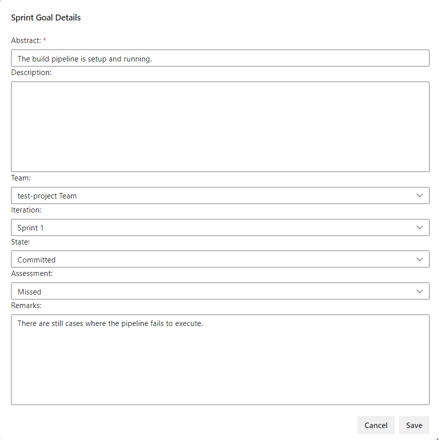 Example Sprint Goal Details